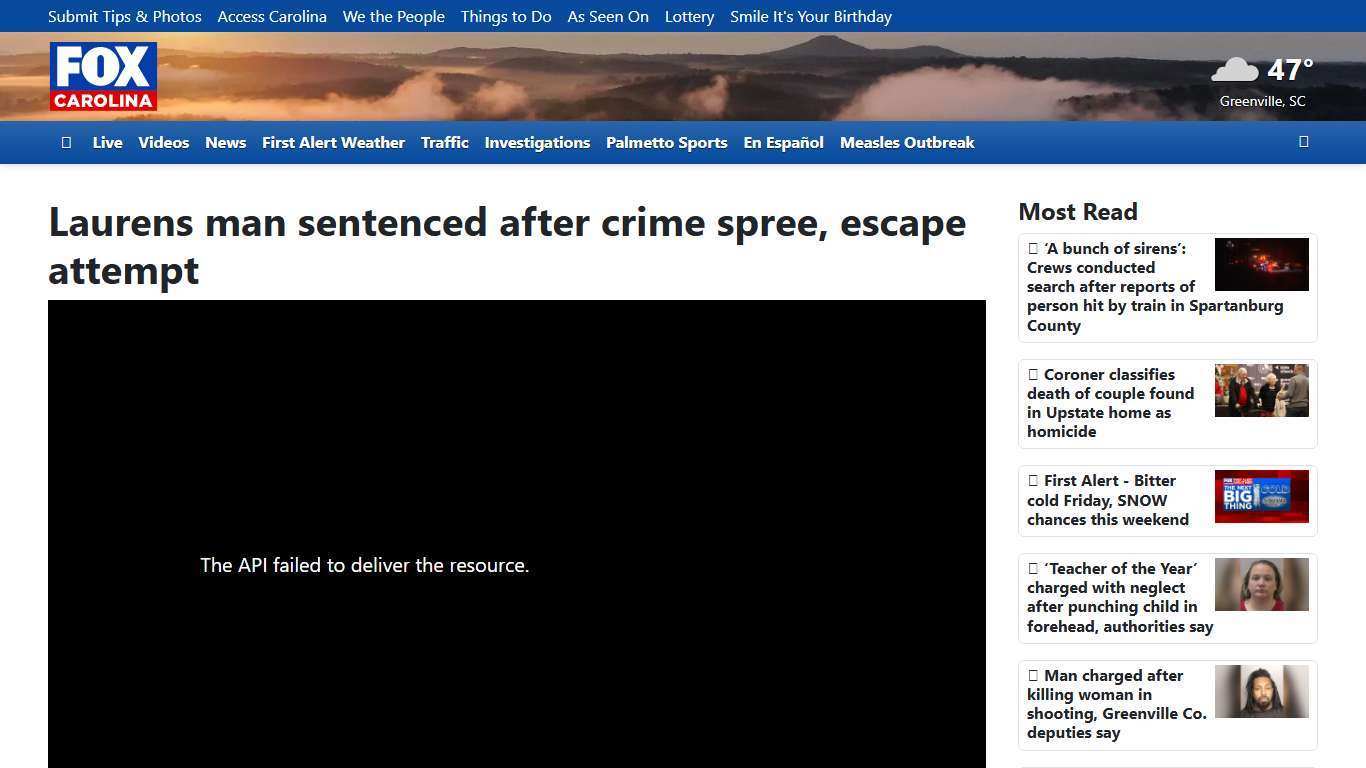 Laurens man sentenced after crime spree, escape attempt