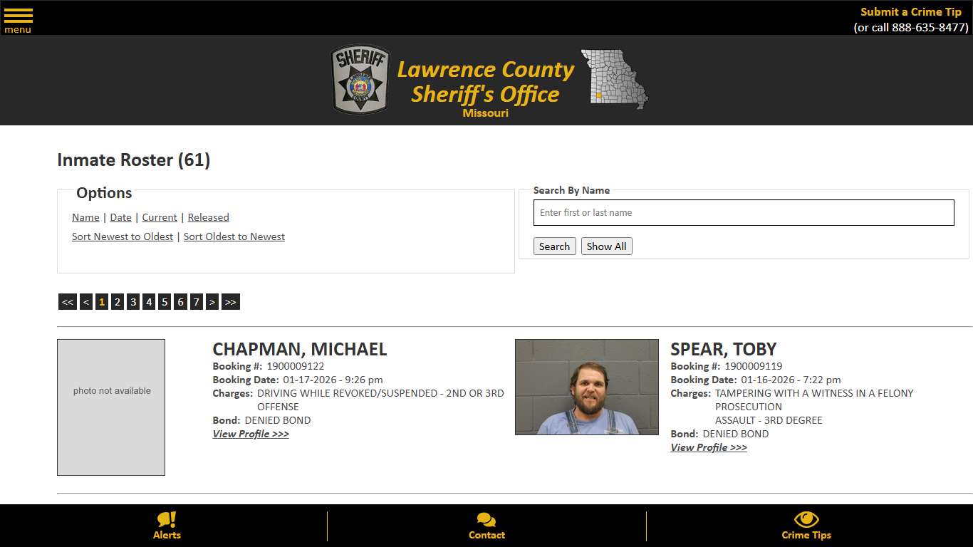 Inmate Roster - Current Inmates Booking Date Descending - Lawrence County Sheriff MO