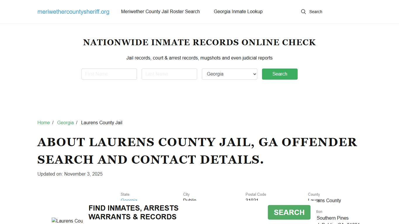 Laurens County Jail, GA Offender Search, Contacts.